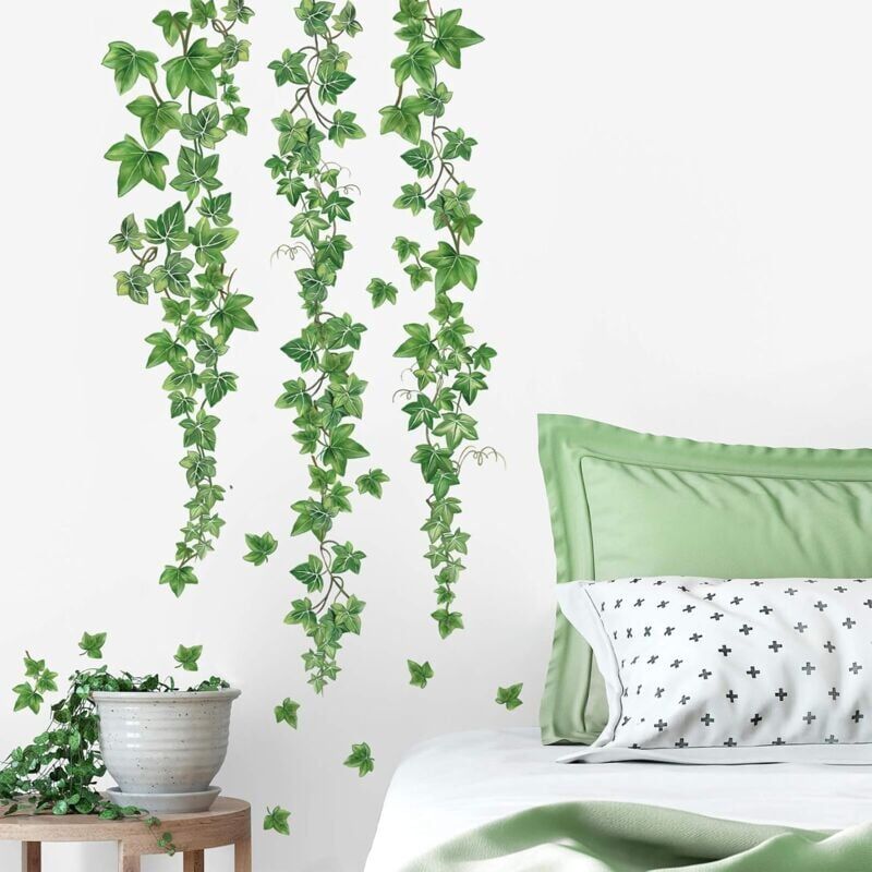 foto del prodotto adesivo da parete verde adesivo da parete con vite appesa adesivo da parete con foglia di edera pianta decorazione da parete camera da letto