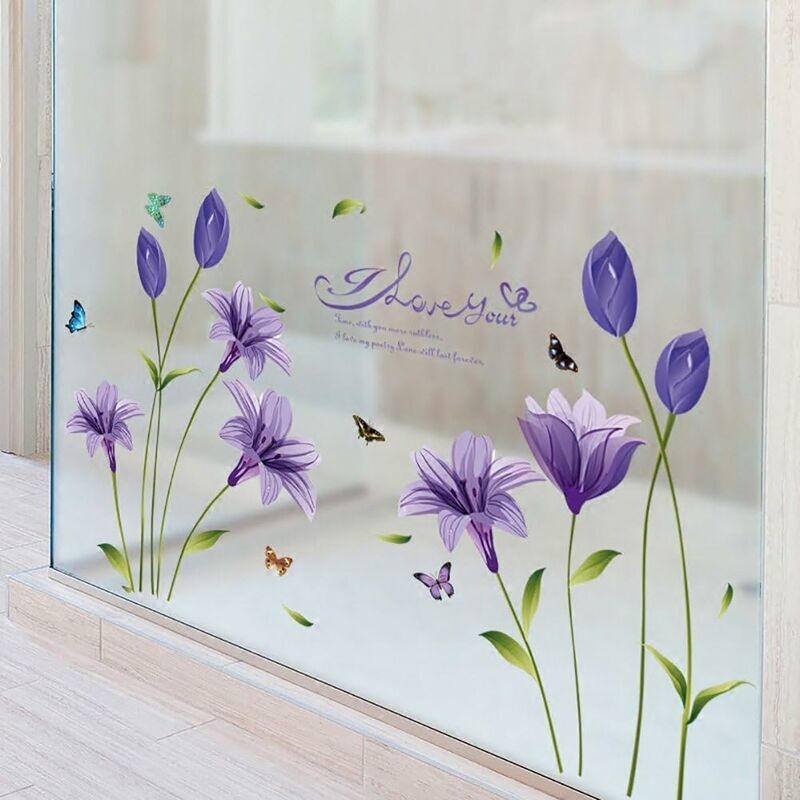 foto del prodotto adesivo da parete viola 160 x 85 cm i fleur de lys pianta farfalla ramo di albero i adesivo da parete autoadesivo per soggiorno cameretta per
