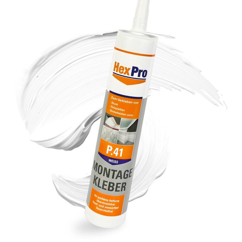 foto del prodotto adesivo montaggio hexpro p63 extra forte, adesivo per tutti gli usi, per interni ed esterni 5 cartucce, p41 310 ml