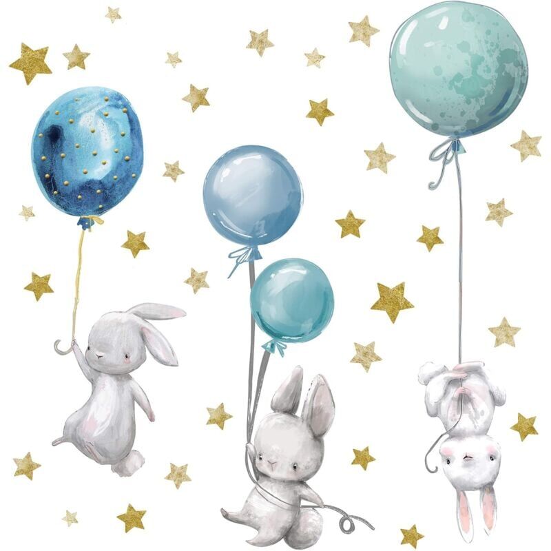 foto del prodotto adesivo murale personalizzato con animale acquerello con nome adesivo murale per cameretta bambini, cameretta neonati, sala giochi bambine coniglio