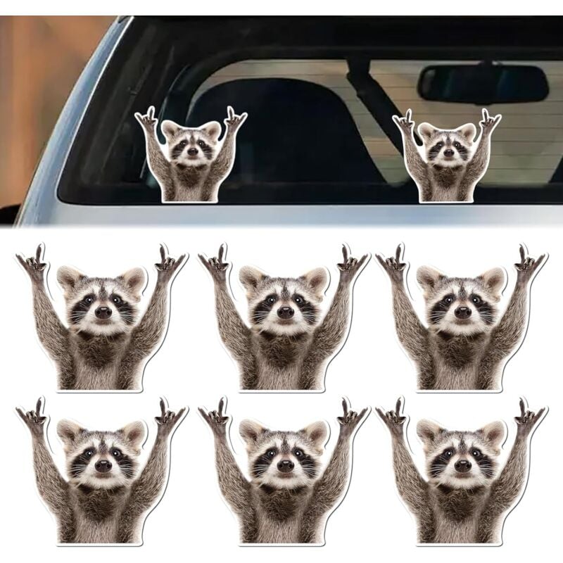 foto del prodotto adesivo per auto, 6 adesivi per auto a forma di piccolo procione, adesivo per auto esterno, adesivo per auto con umorismo, decorazione per auto, per
