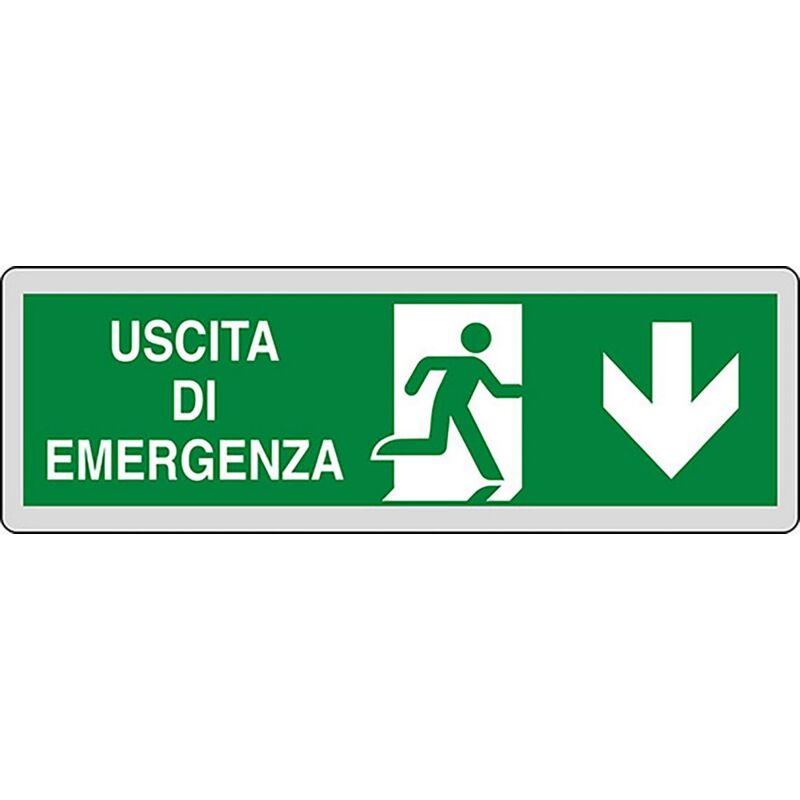 foto del prodotto adesivo segnaletico uscita d emergenza freccia in basso 15cmx5cm