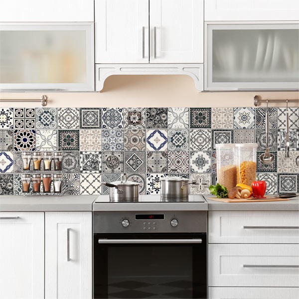 foto del prodotto adesivo tecnico da cucina lavabile e certificato ignifugo paraschizzi azulejos antichi 260x60