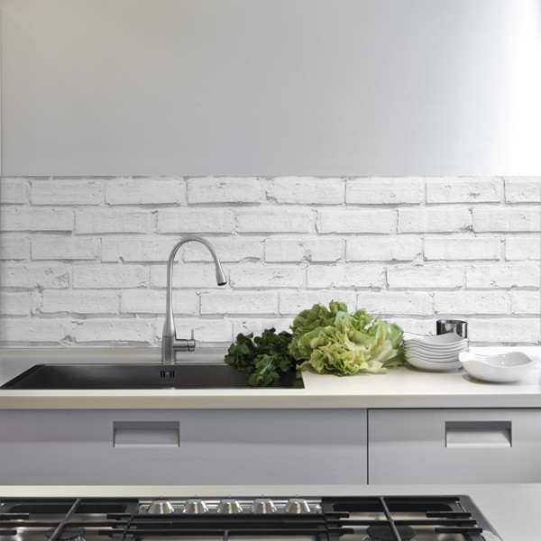 foto del prodotto adesivo tecnico da cucina lavabile e certificato ignifugo paraschizzi mattoni bianchi 260x60