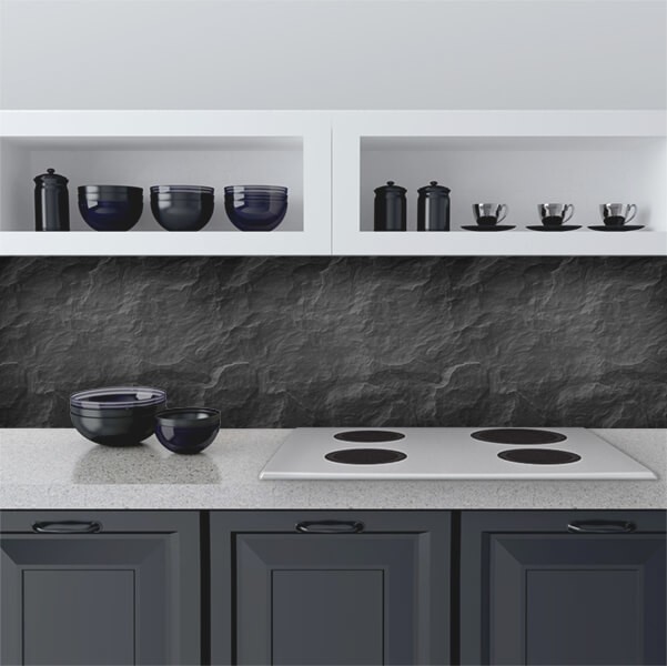 foto del prodotto adesivo tecnico da cucina lavabile e certificato ignifugo paraschizzi pietra nera 260x60