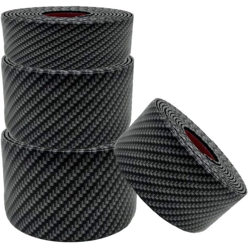 foto del prodotto adesivo universale per soglia in fibra di carbonio, striscia universale per soglia auto, 4 pezzi di protezione per soglia portiera auto nera,