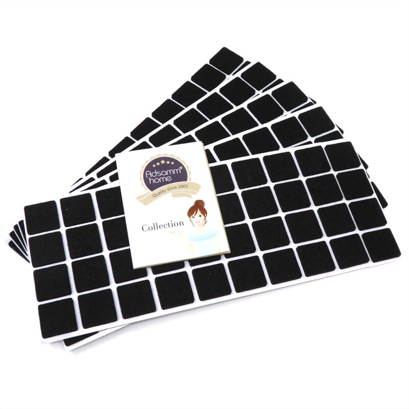 foto del prodotto adsamm 200 x feltrini autoadesivi nero 25x25 mm quadrato piedini per mobili in feltro da 3.5 mm di spessore pad protettivi per arredi