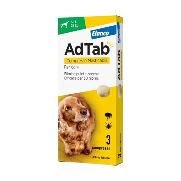 foto del prodotto adtab elanco compresse masticabili antiparassitario orale per cani cani 11 22 kg antiparassitario per cani 1 ordine scegli lo sconto bzr5 bzr20 200 punti fedelt 