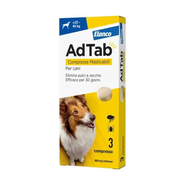 foto del prodotto adtab elanco compresse masticabili antiparassitario orale per cani cani 22 45 kg antiparassitario per cani 1 ordine scegli lo sconto bzr5 bzr20 200 punti fedelt 