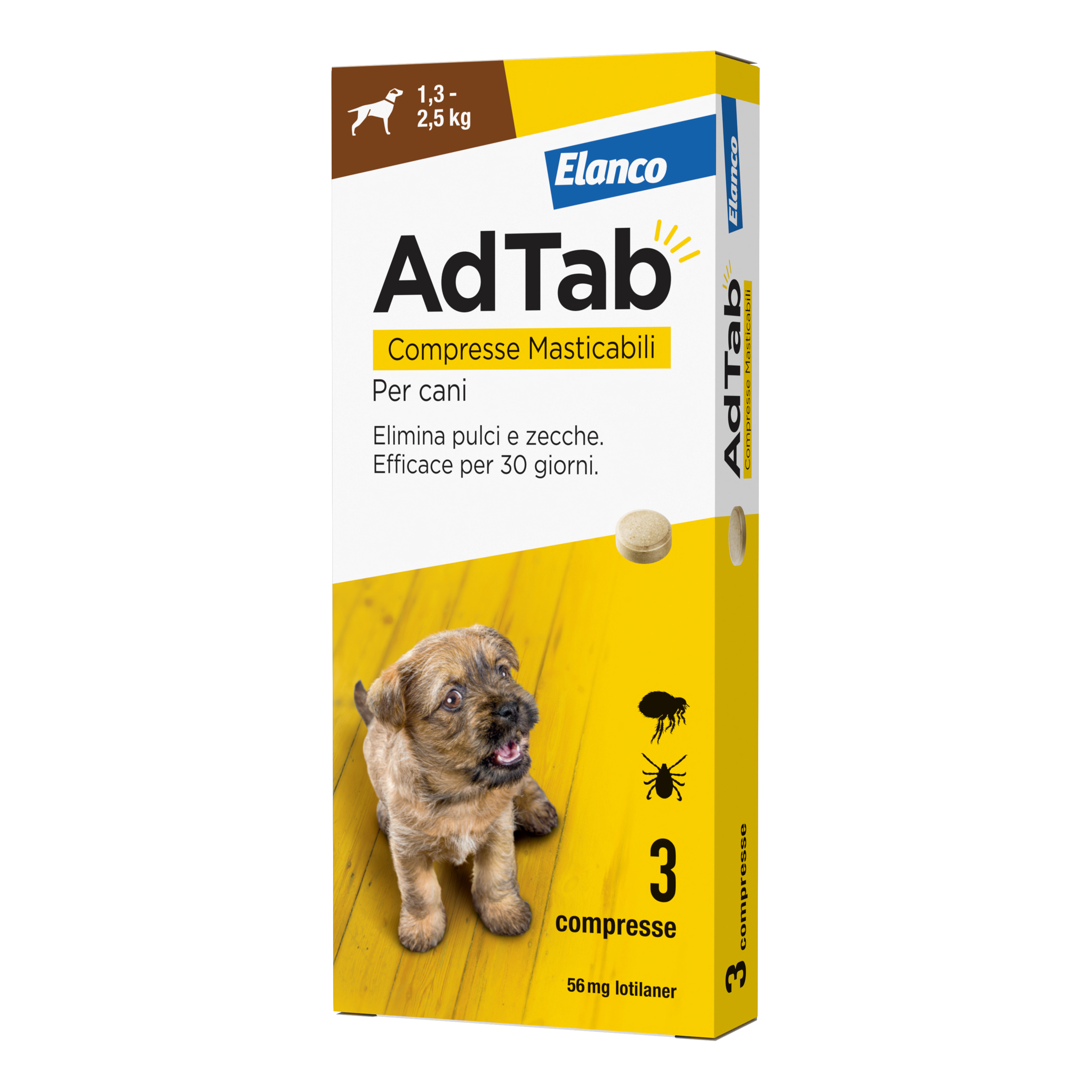 foto del prodotto adtab per cani da 1,3 a 2,5kg 3 compresse masticabili 56mg