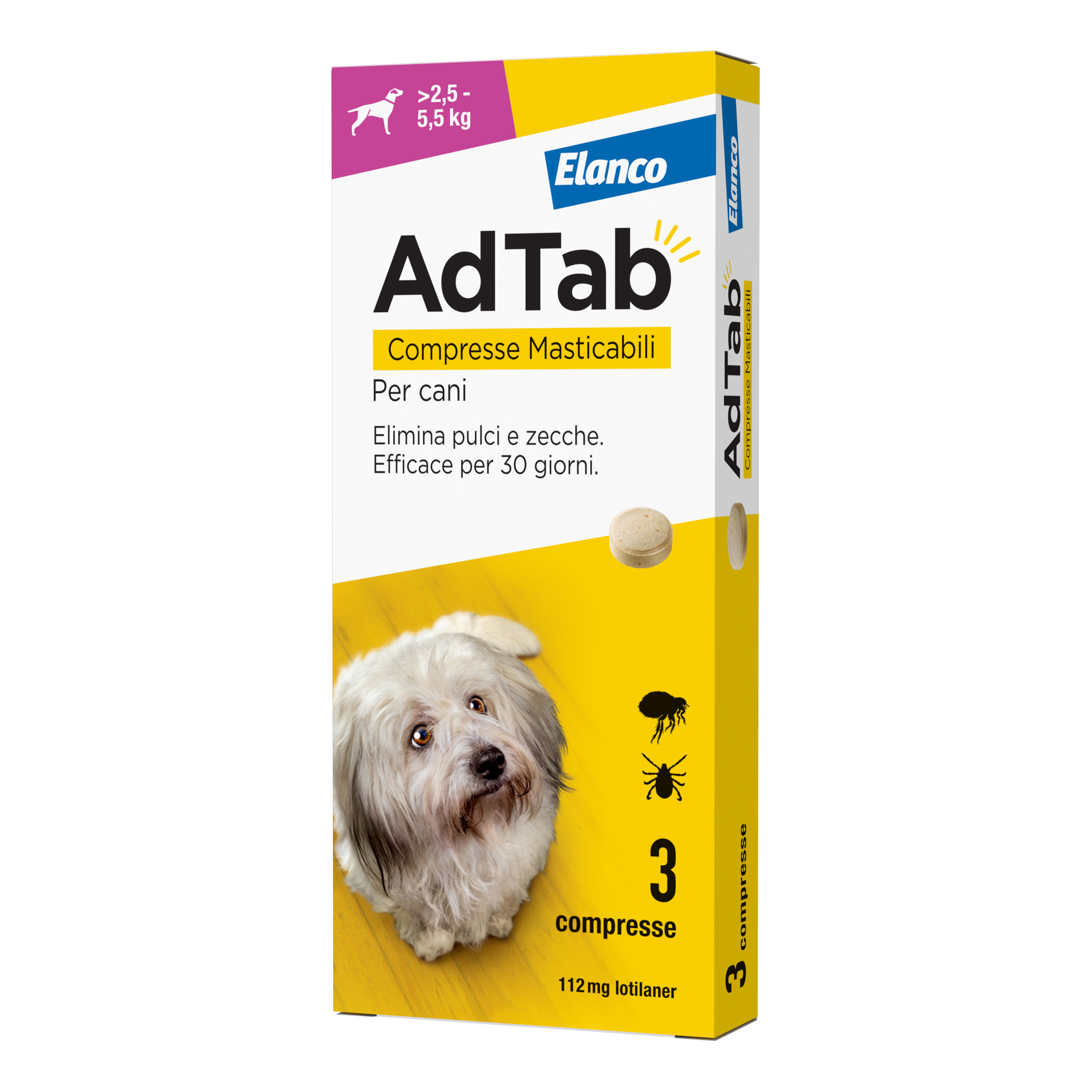 foto del prodotto adtab per cani da 2,5 a 5,5kg 3 compresse masticabili 112 mg