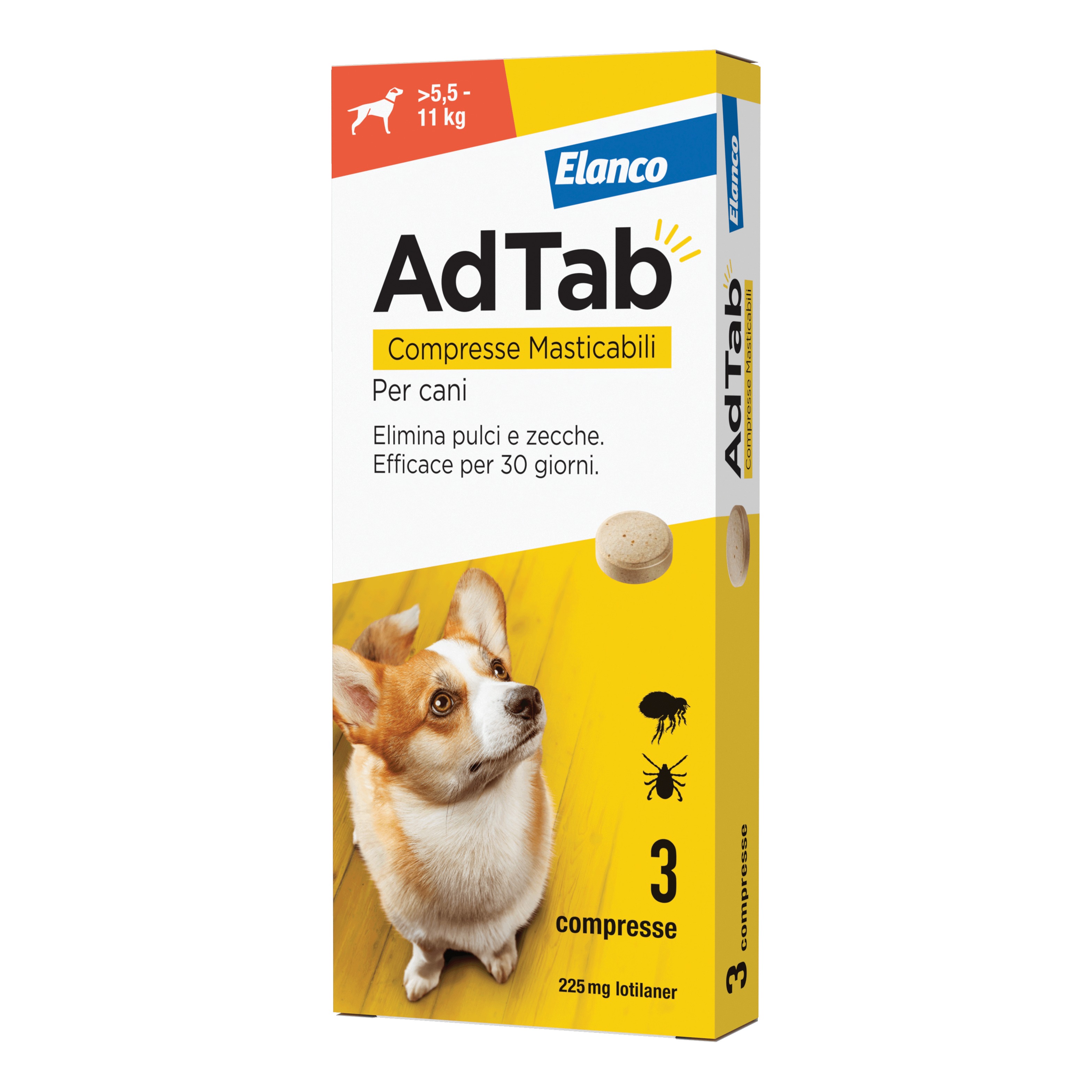 foto del prodotto adtab per cani da 5,5 a 11kg 3 compresse masticabili 225 mg