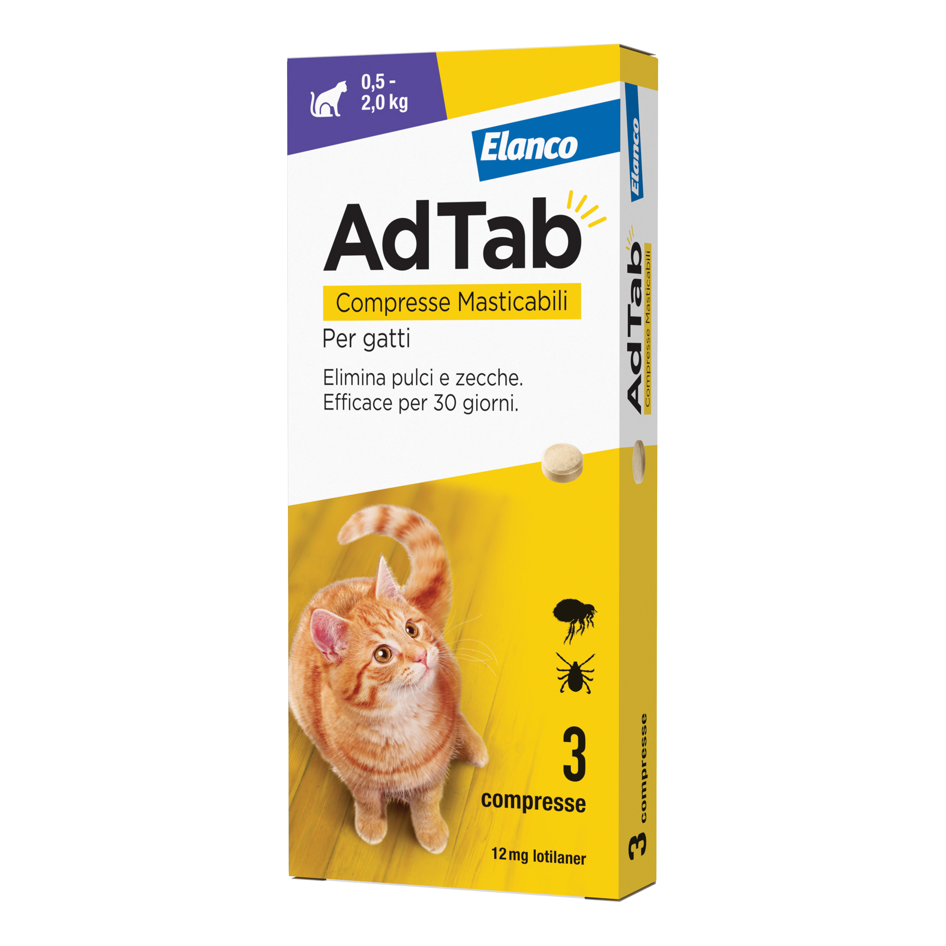 foto del prodotto adtab per gatti da 0,5 a 2kg 3 compresse masticabili 12mg