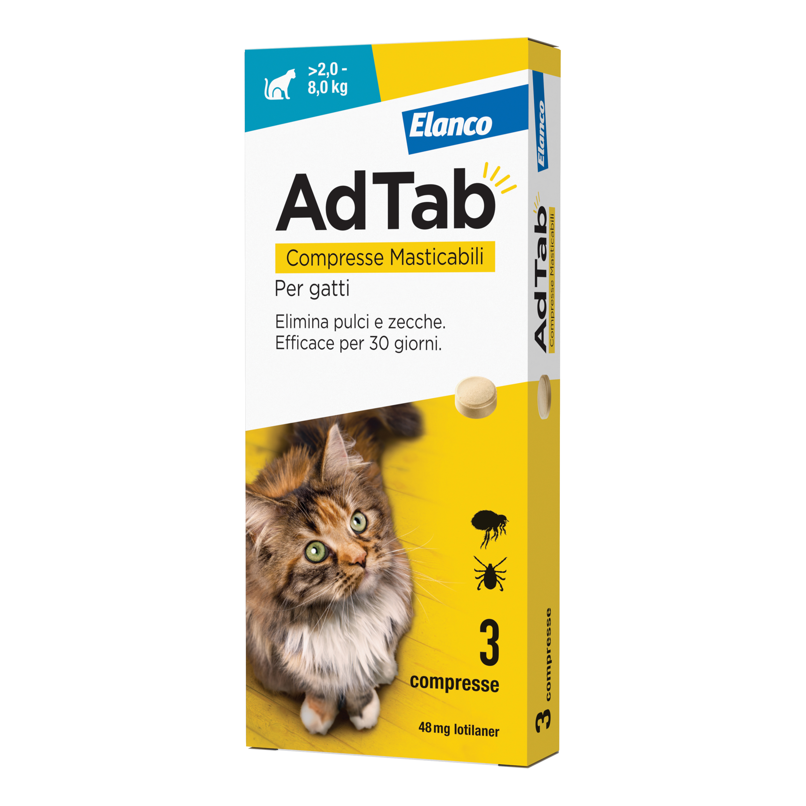 foto del prodotto adtab per gatti da 2 a 8 kg 3 compresse masticabili 48 mg
