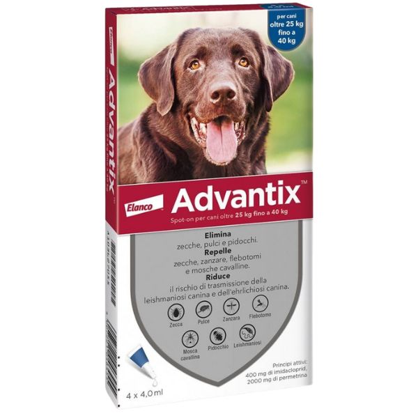 foto del prodotto advantix antiparassitario spot on per cani cani 25 40 kg 4 pipette antiparassitario per cani 1 ordine scegli lo sconto bzr5 bzr20 200 punti fedelt 
