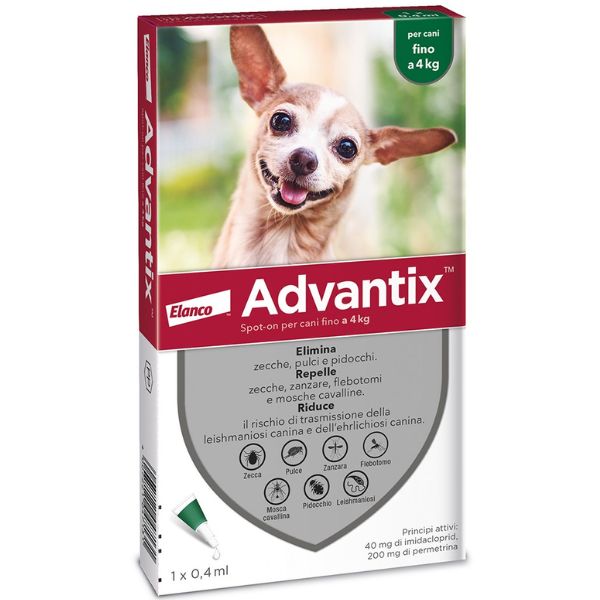foto del prodotto advantix antiparassitario spot on per cani cani fino a 4 kg 1 pipetta antiparassitario per cani 1 ordine scegli lo sconto bzr5 bzr20 200 punti fedelt 