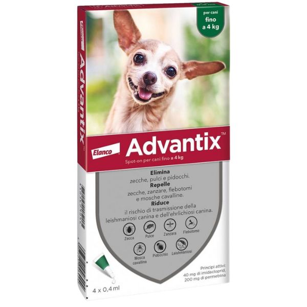 foto del prodotto advantix antiparassitario spot on per cani cani fino a 4 kg 4 pipette antiparassitario per cani 1 ordine scegli lo sconto bzr5 bzr20 200 punti fedelt 
