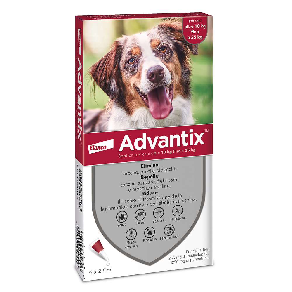 foto del prodotto advantix spot on antiparassitario per cani oltre 10 kg fino a 25 kg 6 pipette 2,5 ml 