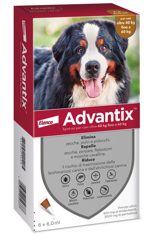 foto del prodotto advantix spot on per cani oltre 40 kg fino a 60 kg 6 pipette 6 ml 