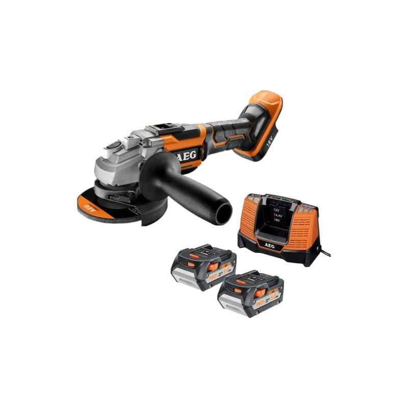 foto del prodotto aeg brushless grinder 18v 125mm bews 18 125bl 502c 2 batterie 5,0ah 1 caricabatterie