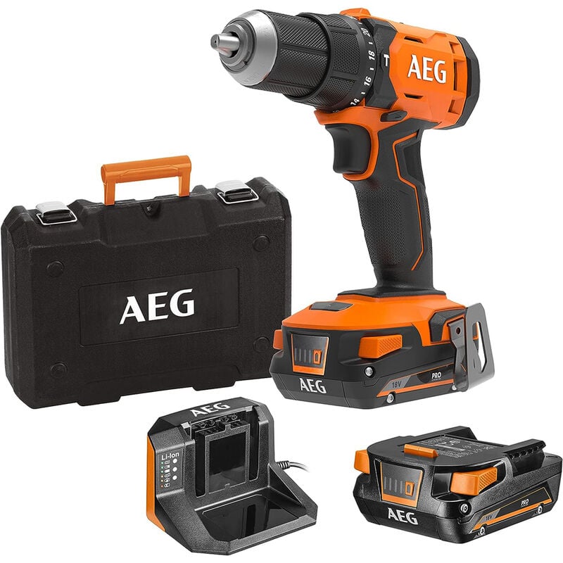 foto del prodotto aeg trapano a percussione brushless 18v 2 batterie 2ah caricatore bsb 18g4 202c