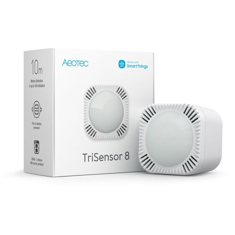 foto del prodotto aeotec trisensor 8 multisensore 3 in 1, movimento in raggio di 10 m, temperatura in c, luce in lux, z wave gen8, long range, hub richiesto,