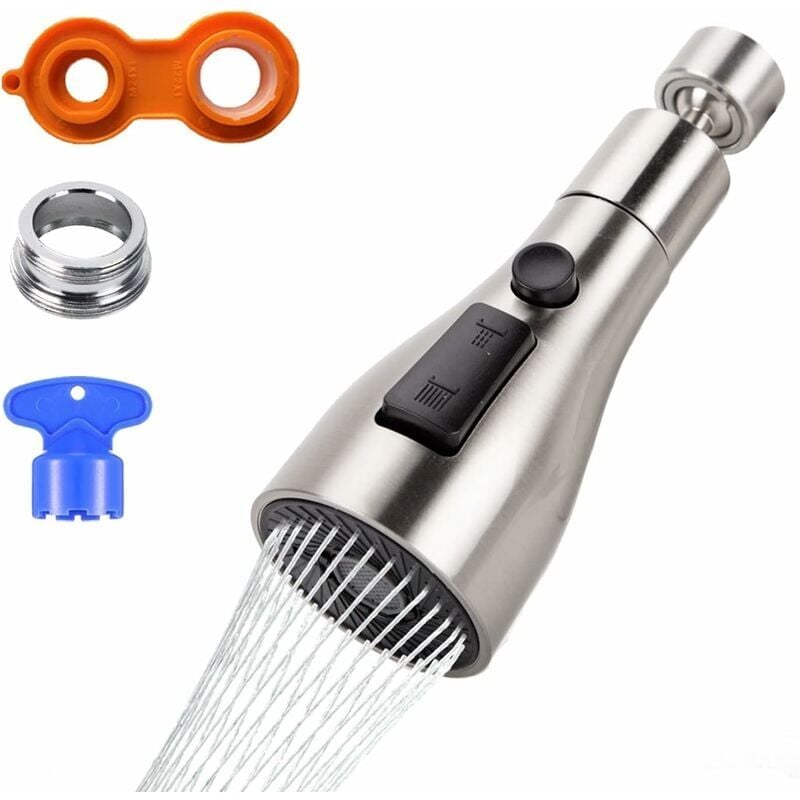 foto del prodotto aeratore per rubinetto a risparmio idrico girevole a 360 fm22 m24, 3 modalit di doccetta per rubinetto da cucina, adattatore per doccia da cucina,