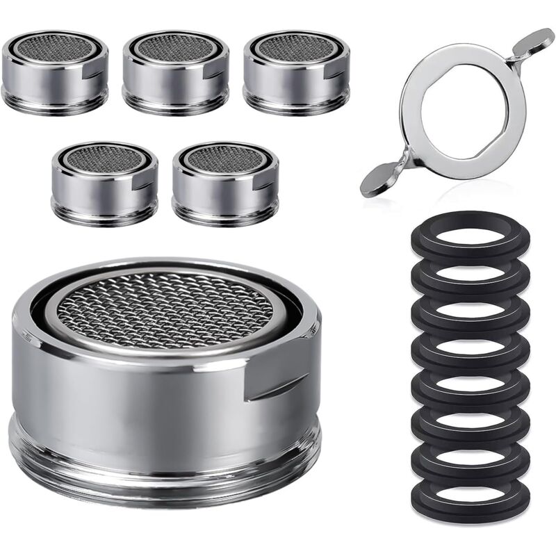 foto del prodotto aeratore per rubinetto da 6 pezzi, aeratore per rubinetto a risparmio idrico, aeratore per rubinetto a risparmio idrico, con 8 guarnizioni e 1 chiave