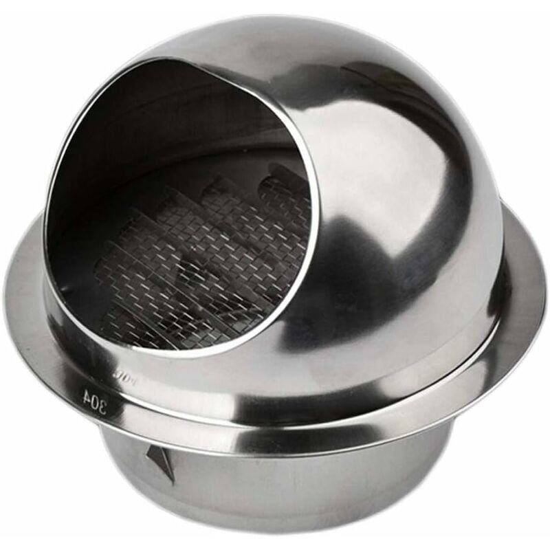 foto del prodotto aeratore tondo in acciaio inox con griglia uscita a muro per ventilazione, 100mm
