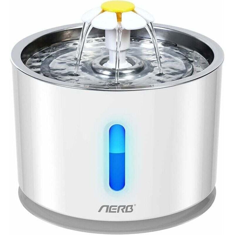 foto del prodotto aerb fontana d'acqua per gatti e cani di piccola taglia - distributore d'acqua silenzioso con filtro a carboni attivi e vassoio in acciaio