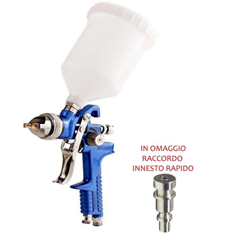 foto del prodotto aerografo h 827 asturo pistola aria hvlp a gravit verniciatura verniciare 600cc ugello 1,7 mm