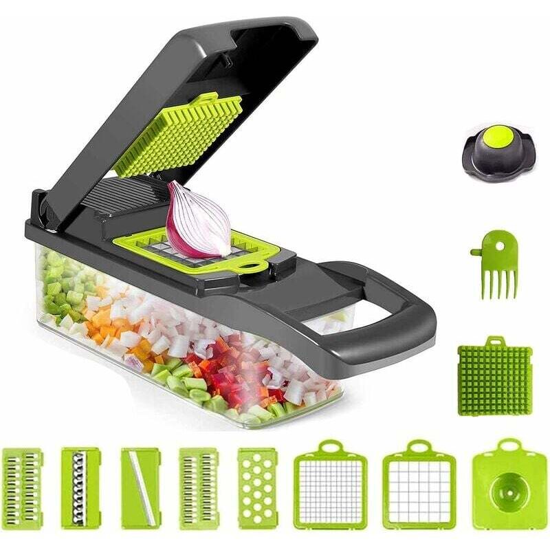 foto del prodotto affettatrice mandolina 12 in 1, affettatrice mandolina professionale con 6 lame sostituibili, tagliaverdure multifunzione per affettare, tagliare e