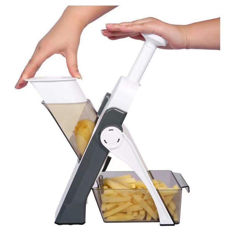 foto del prodotto affettatrice manuale di sicurezza da cucina, multifunzione, per tutte le verdure, lama in acciaio inox, julienne, cubetti, tagliapatate, patatine,