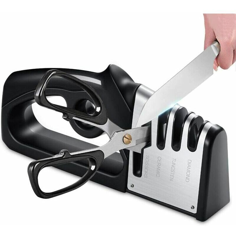 foto del prodotto affilacoltelli da cucina 4 in 1, affilacoltelli e affilaforbici, affilacoltelli professionale, affilacoltelli con gomma antiscivolo per coltelli in