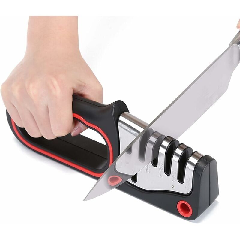 foto del prodotto affilacoltelli professionale, affilacoltelli 4 in 1, affilacoltelli manuale base antiscivolo per forbici, coltelli da frutta e coltelli da cucina di