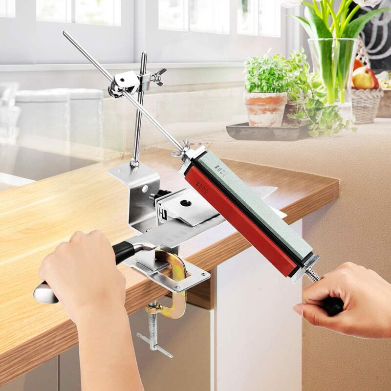 foto del prodotto affilacoltelli professionale, affilacoltelli da cucina in acciaio inossidabile, affilacoltelli ad angolo fisso con 4