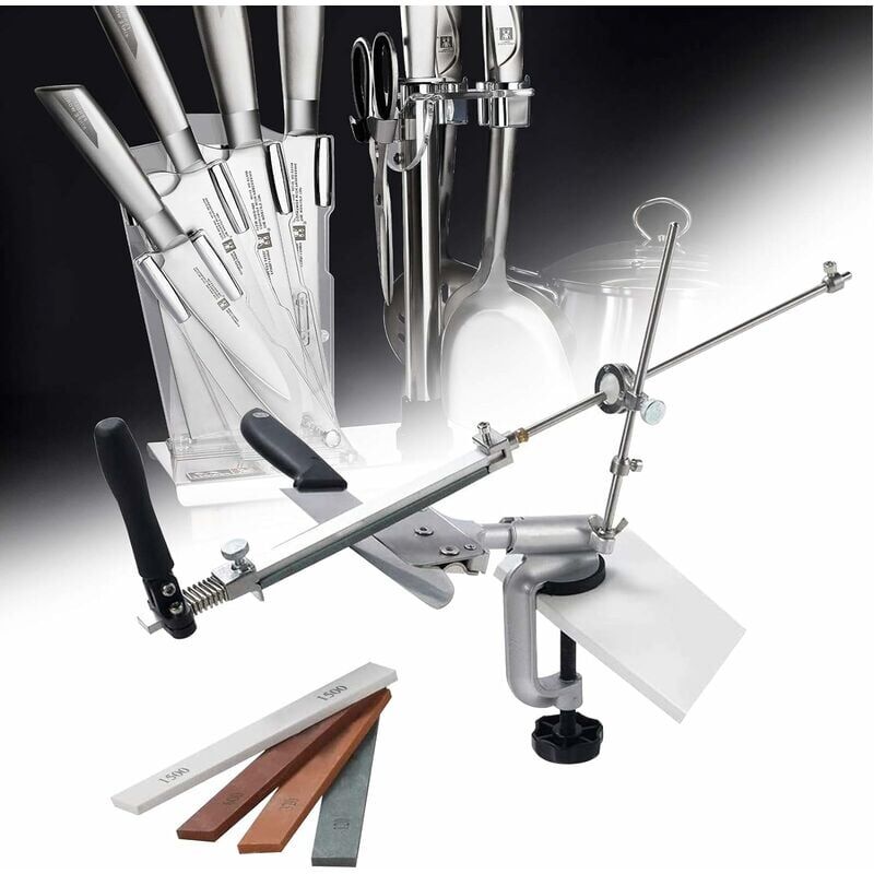 foto del prodotto affilacoltelli professionale con 4 mole, affilacoltelli ad angolo fisso pro rotation rx 008, set di utensili per affilatura da cucina professionale