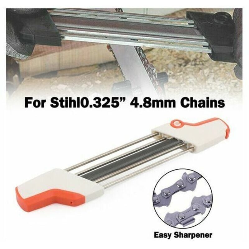 foto del prodotto affilatrice per motosega 2 in 1 facile da usare - lima e misuratore di profondità in un unico strumento ergonomico - colori bianco e arancione