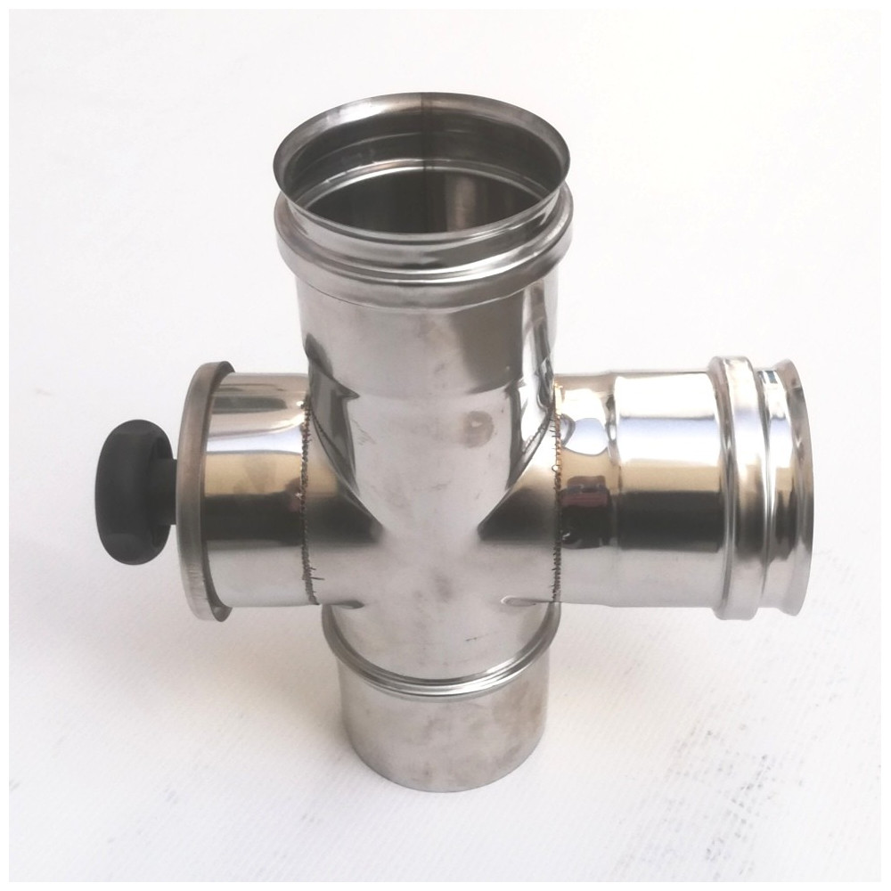 foto del prodotto aflex raccordo a t da 100mm in acciaio inox croce con ispezione 5 decimi aisi 304