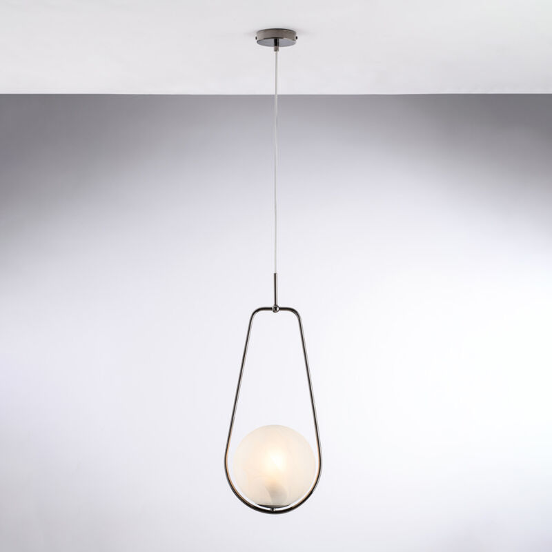 foto del prodotto afrodite sospensione in ferro cromo nero 1 luce con sfera dm.20 159 24 bl286 s1 nr