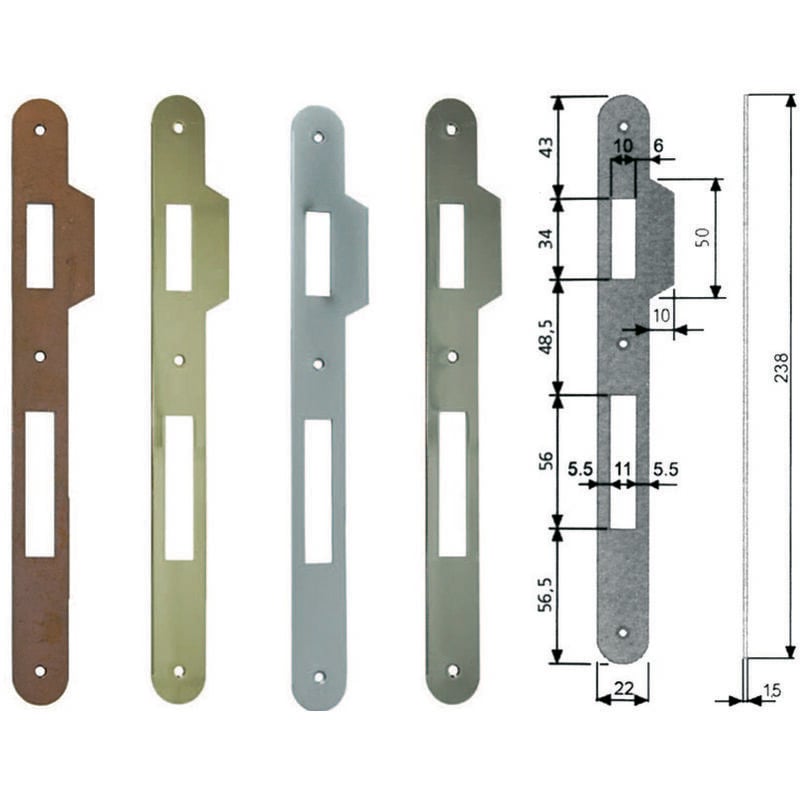 foto del prodotto agb contropiastra con aletta per serratura patent a bussola bordo tondo acciaio bronzato b.00590.11.02 