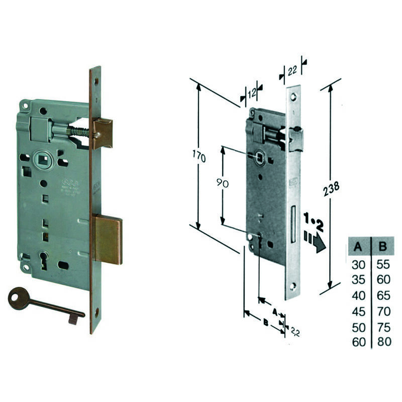 foto del prodotto agb serratura a bussola da infilare bordo quadro bronzato mm.50 bordo acciaio bronzato b.00592.50.02 
