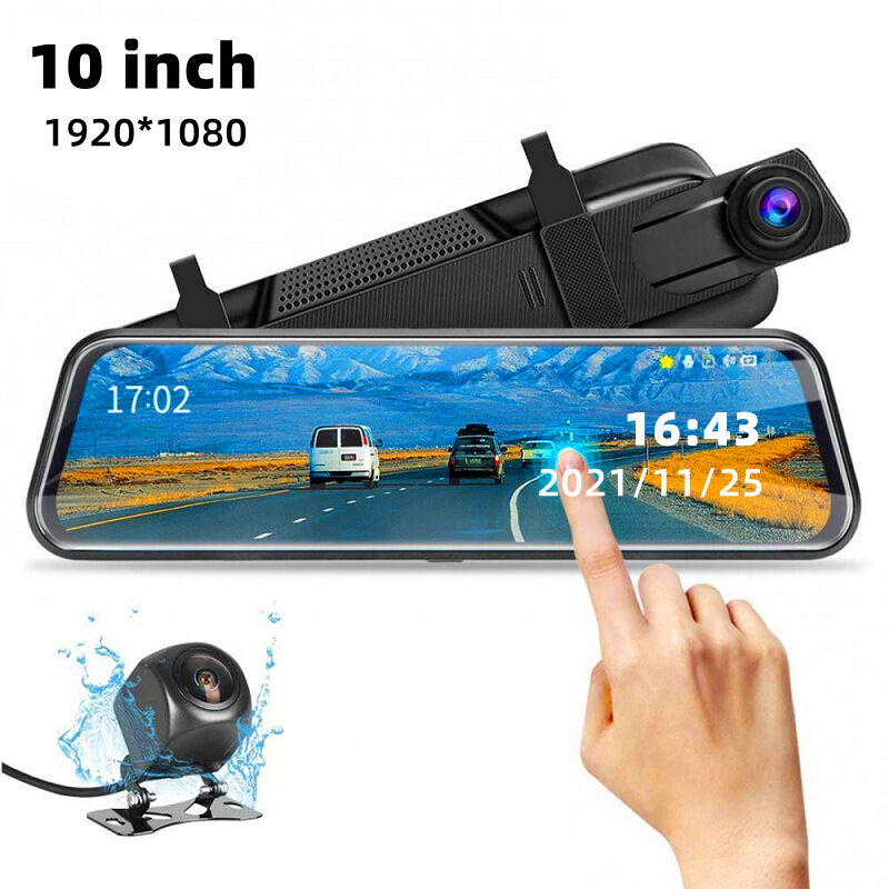 foto del prodotto aggiorna dash cam a specchio da 10 visione notturna anteriore e posteriore 1080p fhd full touch screen telecamera per retromarcia registratore per