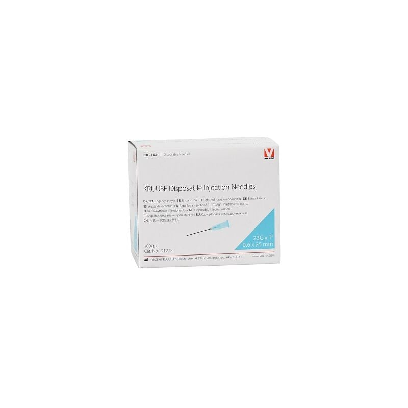 foto del prodotto aghi usa e getta kruuse 0,6 x 25 mm, 23gx1 , blu, box 100 unit 