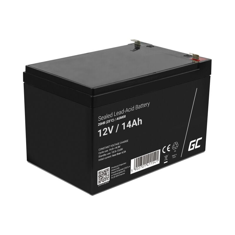 foto del prodotto agm agm08 12v 14 ah vrla lead acid battery, gel battery, cycle proof, electric toy, alarm, emergency power, for children, black green cell