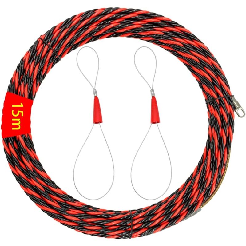 foto del prodotto ago da elettricista da 15 m con 2 fonti di guida, ago flessibile per trafilatura a spirale per cavo di comunicazione, cavo da parete