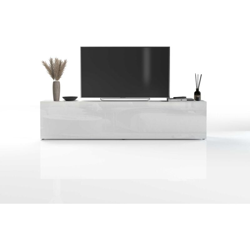 foto del prodotto ahd amazing home design - armadietto pensile sospeso per soggiorno moderno 180x30x40cm - echo - colore bianco laccato lucido