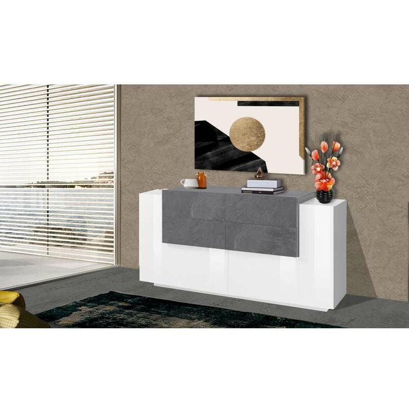 foto del prodotto ahd amazing home design credenza con 2 ante 4 cassetti 160cm bianco ardesia per soggiorno