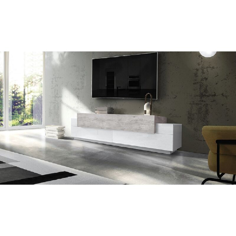 foto del prodotto ahd amazing home design credenza con ante a ribalta 200 porta tv bianco cemento basso soggiorno