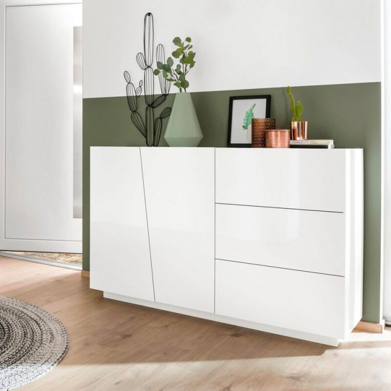 foto del prodotto ahd amazing home design - madia 140 cm credenza laccato bianco mobile con 3 cassetti e 2 ante